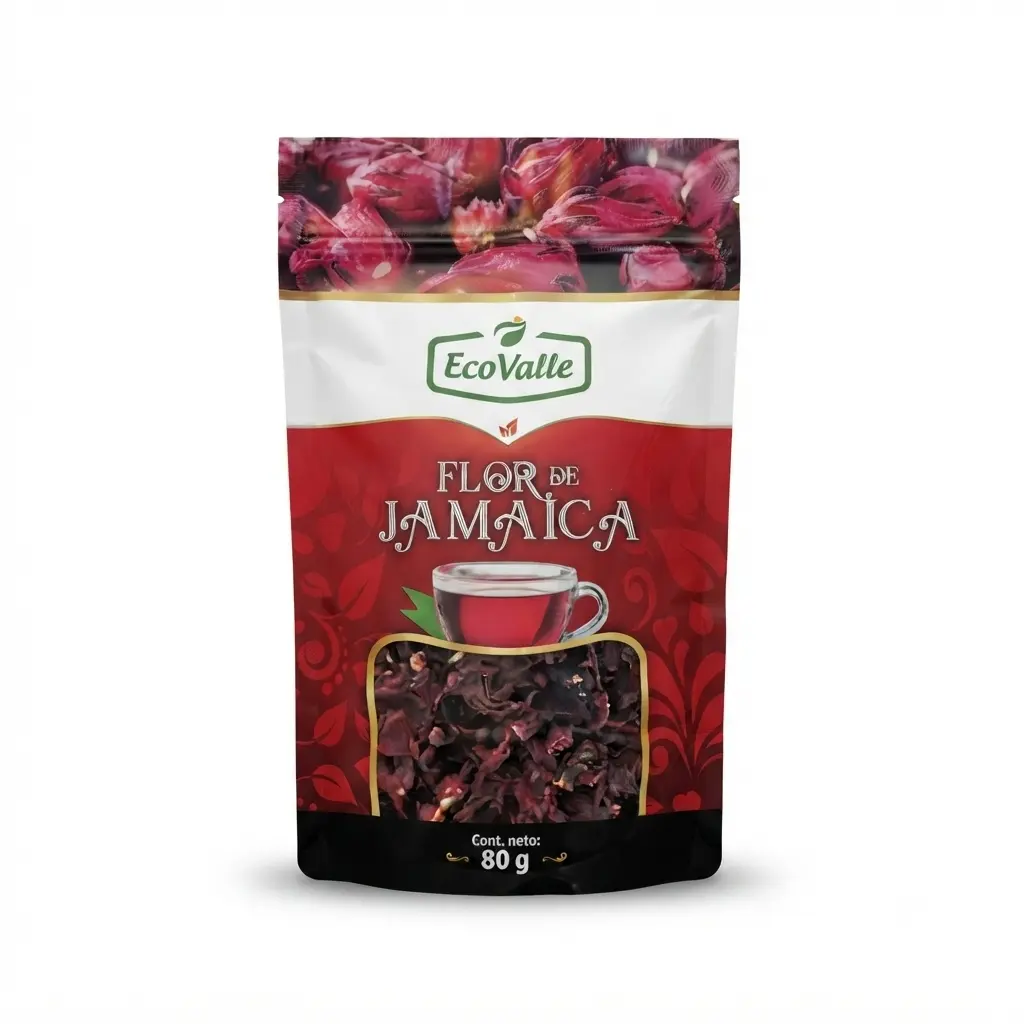 Flor de Jamaica en hojas. Bolsa doypack x 80gr.