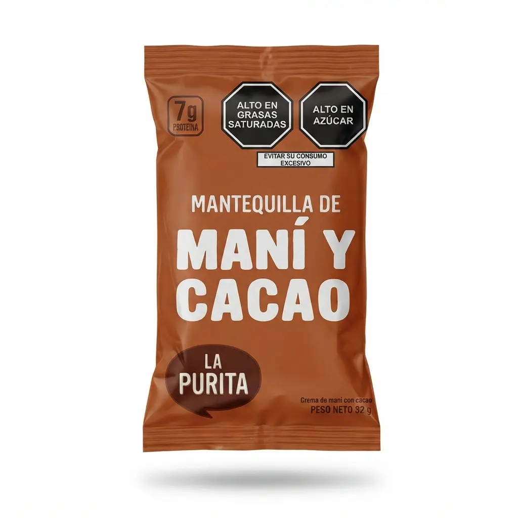 Mantequilla de Maní y Cacao 32 gr. La purita.