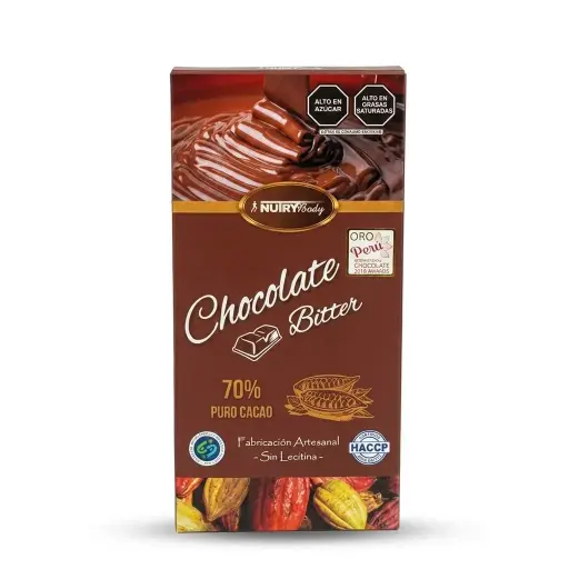 Chocolate Bitter 70% barra de cacao. Nutry body