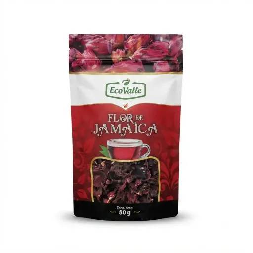 Flor de Jamaica en hojas. Bolsa doypack x 80gr.