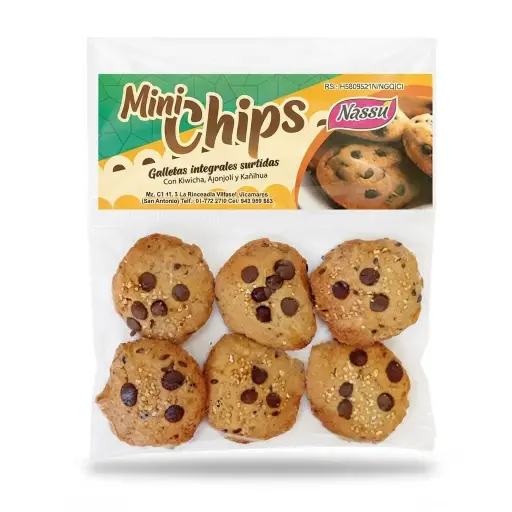 Mini Chips, galletas integrales con chispas de cacao. Nassú.