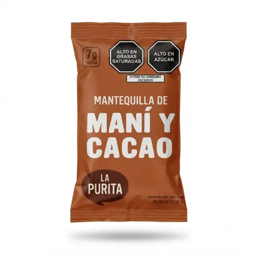 Mantequilla de Maní y Cacao 32 gr. La purita.
